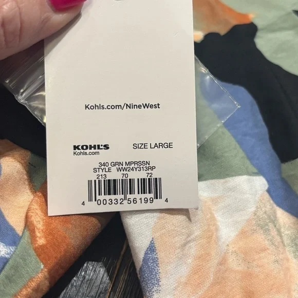 Nine West Abstract Print Tie Waist Midi Shirt Dress Size Large - Picture 6 of 6